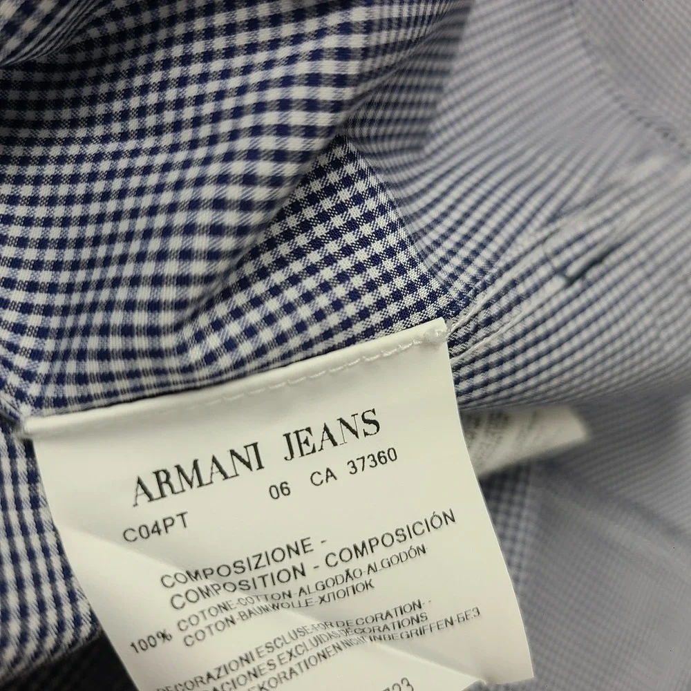 AJ ARMANI JEANS Shirt Mens Large Blue Mini Check Regular Fit Dress‎ Button Up